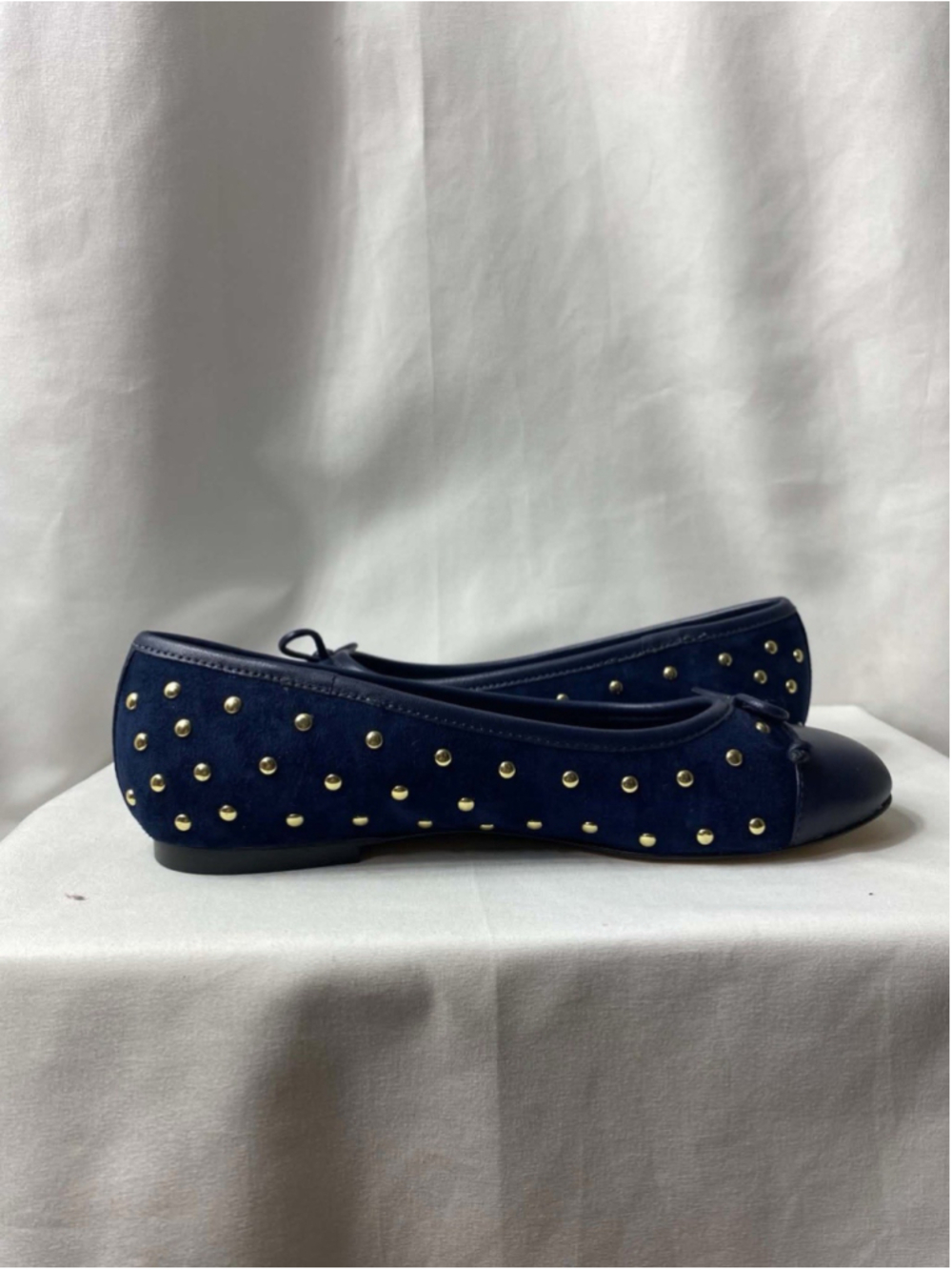 Talbots Women's Navy Suede Studded Slip-On Ballet Flats Bow Round Toe 5 Casual - Picture 7 of 10